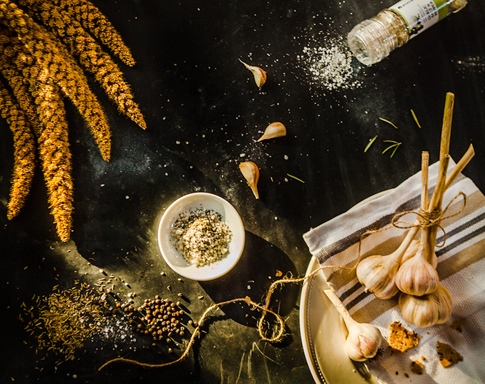 Amaranth Garlic Salt on Chalkboard